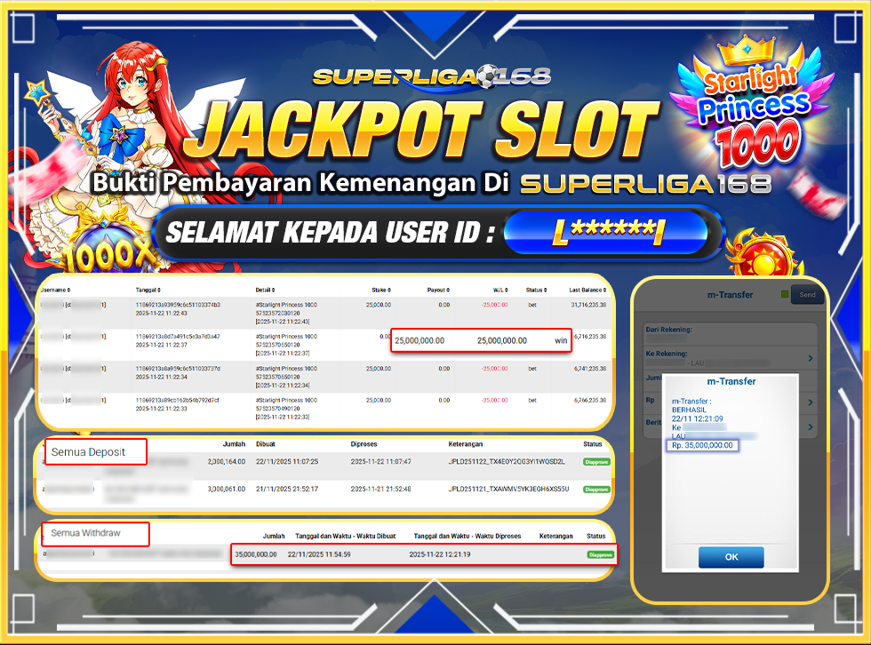 SUPERLIGA168 JACKPOT STARLIGHT PRINCESS 1000 Rp.35,000,000LUNAS